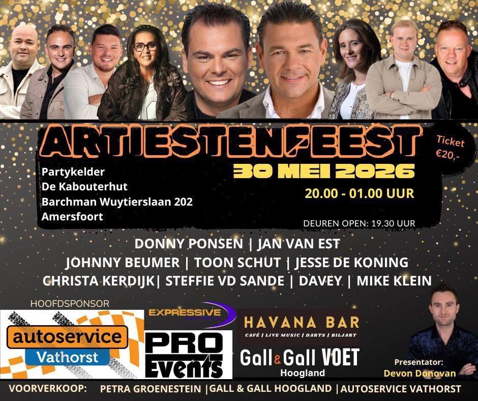 Artiestenfeest 30 mei 2026 in Amersfoort